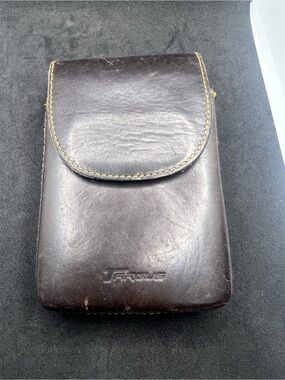 Targus Dark Brown Leather Toiletry Pouch with Yellow Stitching